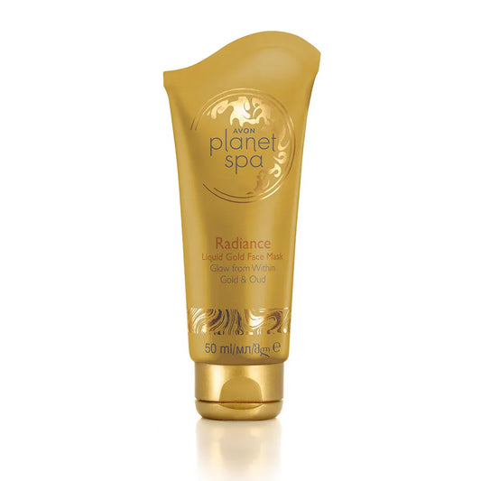 Avon Planet Spa Radiance Ritual Liquid Gold Face Mask in luxurious gold packaging for a glowing complexion.
