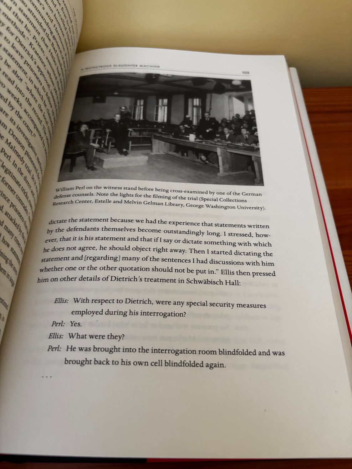 Witness stand scene from "The Malmedy Massacre (Hardback)," exploring pivotal war crimes at Harvard University Press.