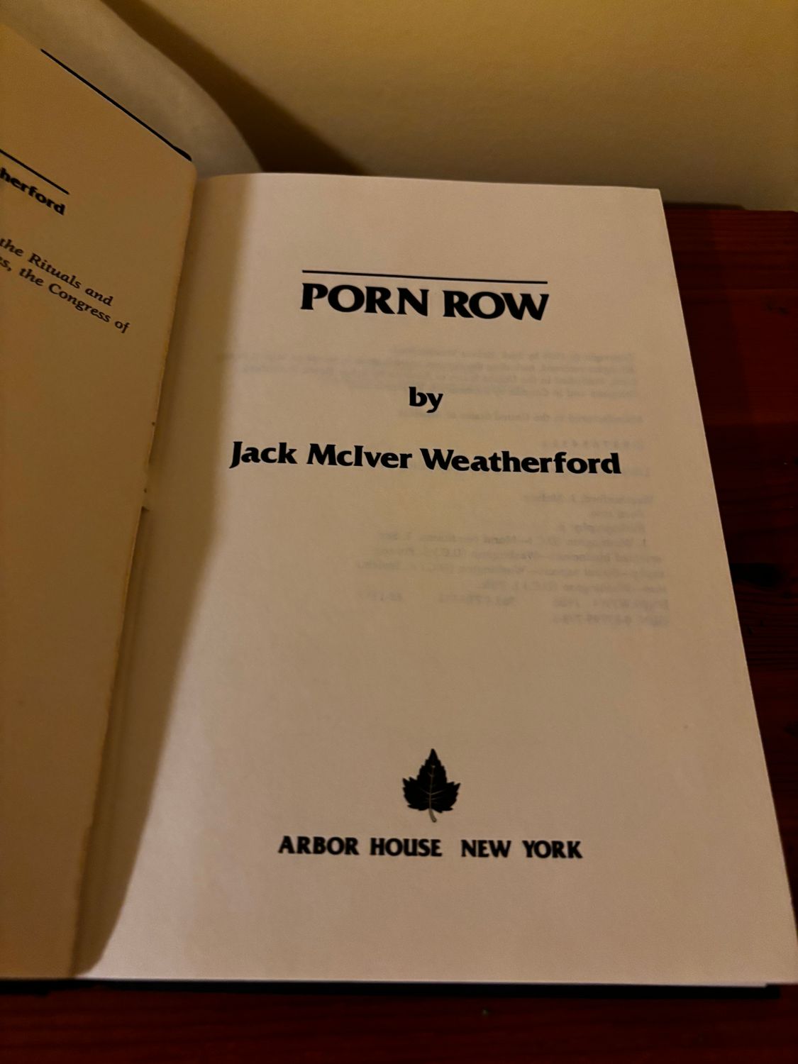 Explore "Porn Row by Jack Mclver Weatherford (Hardback, 1st Ed, 1986)" from Arbor House, uncovering the sex-for-sale district.