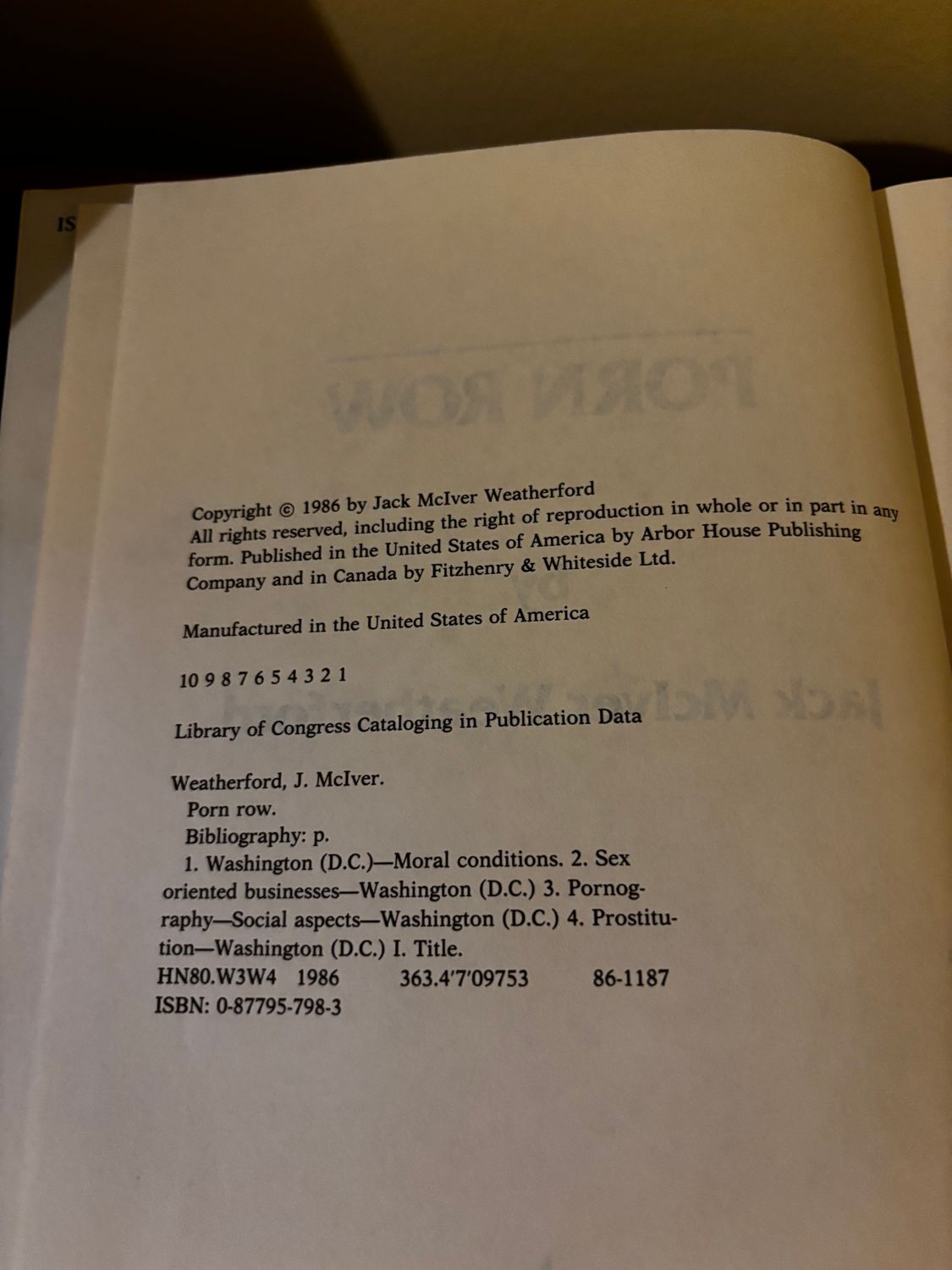 Explore "Porn Row by Jack Mclver Weatherford (Hardback, 1st Ed, 1986)" for insights into Washington D.C.'s sex-for-sale district.