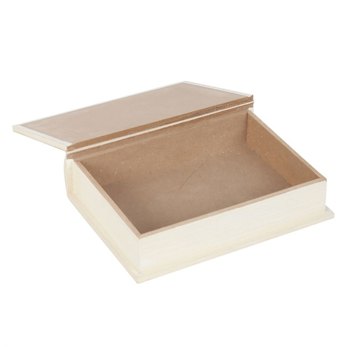 White Book Shaped Storage Box With Gold Debossed Typography And Refined Book Spine Design open with minimalist interior.