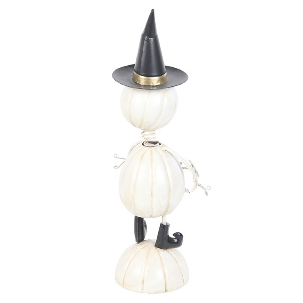White Metal Pumpkin Man Ornament With Witch Hat For Outdoor Halloween Decor 41cm Tall