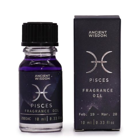 Zodiac Fragrance Oil 10ml - PISCES by Ancient Wisdom offers celestial scents with vibrant top notes and rich base notes.