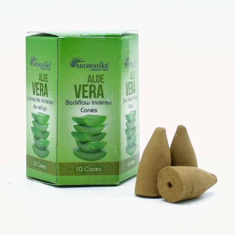Pack of 10 Masala Backflow Incense - Aloe Vera cones by Aromatika for a refreshing, tranquil atmosphere.