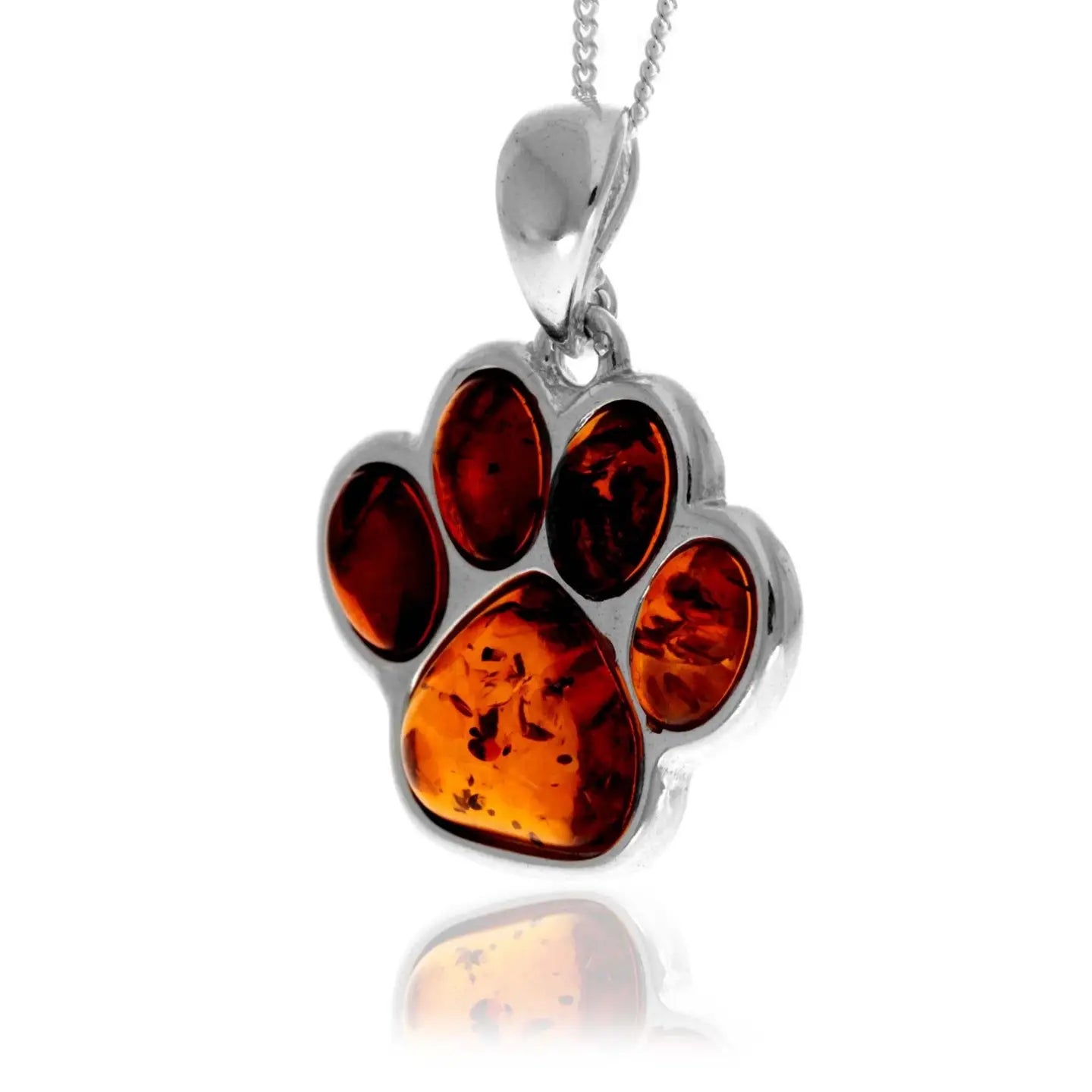 925 Sterling Silver Genuine Baltic Amber Paw Pendant Necklace with 18" Chain