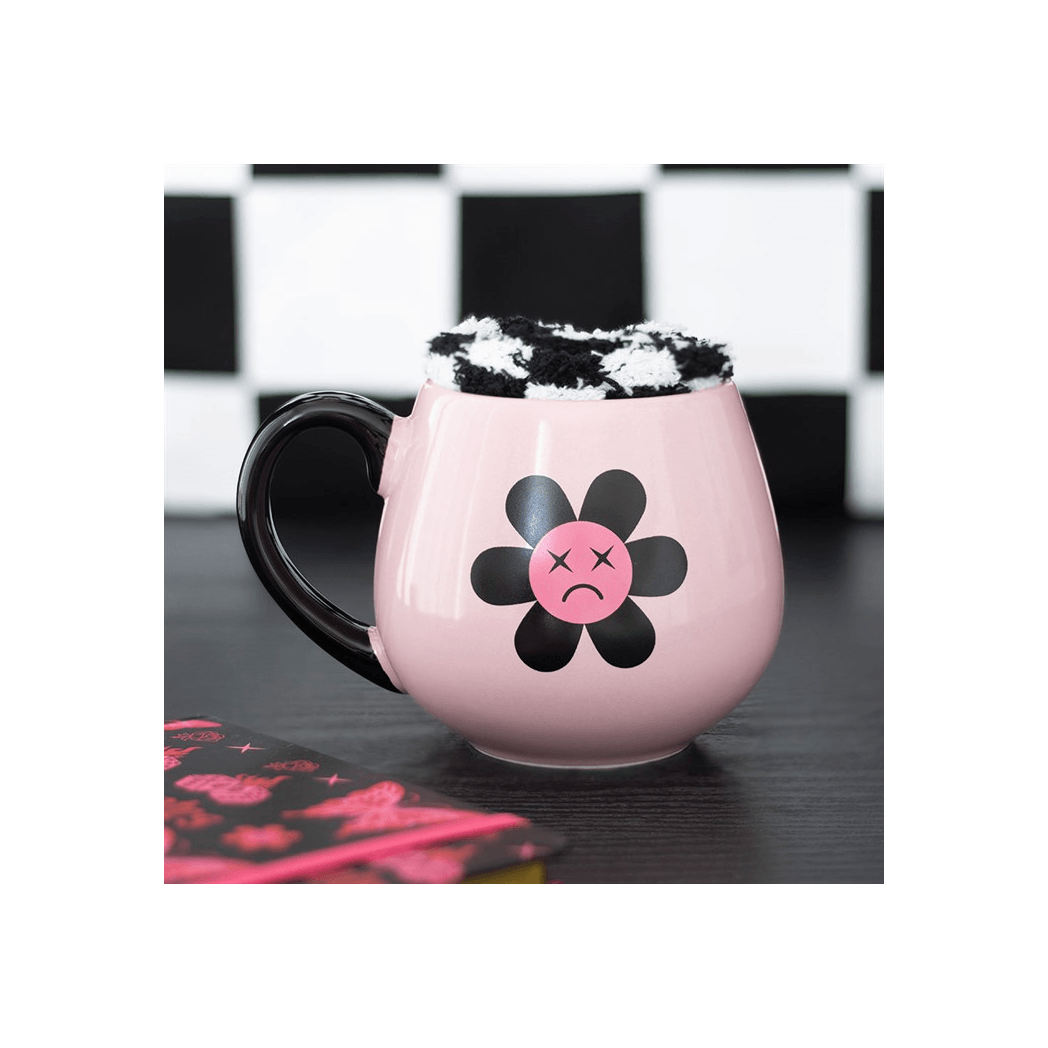 Sad Flower Mug and Checkerboard Socks Gift Set 500ml