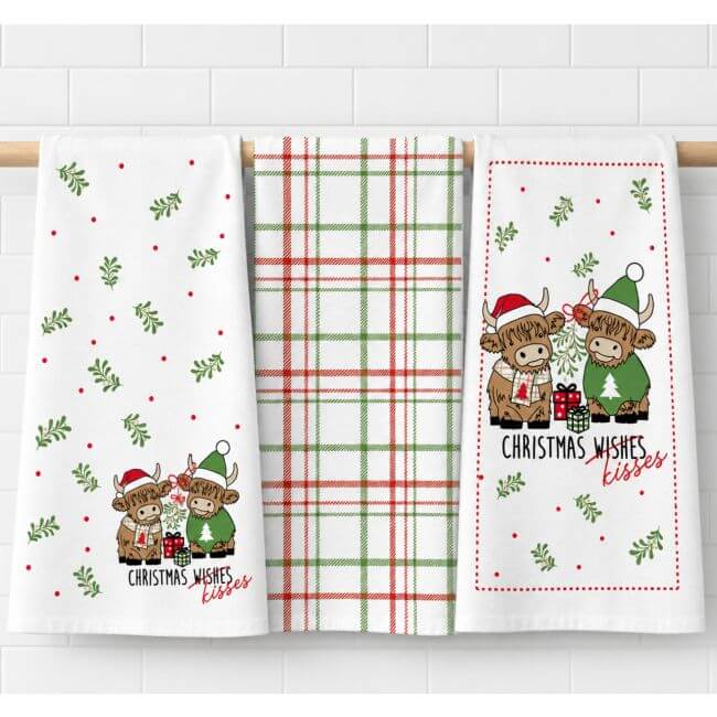 Highland Cow Christmas Tea Towels 3 Pack