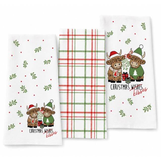 Highland Cow Christmas Tea Towels 3 Pack