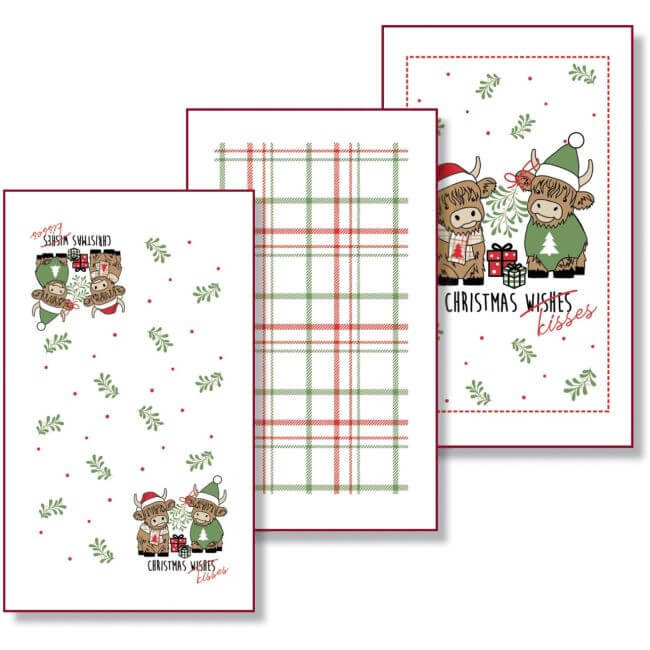 Highland Cow Christmas Tea Towels 3 Pack