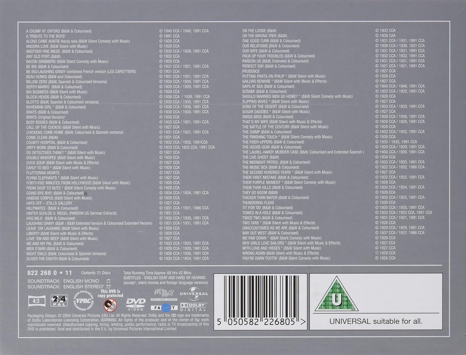 Laurel & Hardy - The Collection (21-disc Box Set) DVD, featuring classic black and white comedy films.