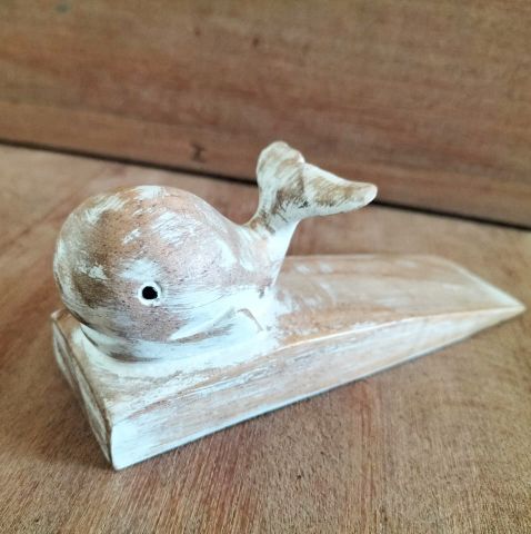Hand carved Doorstop - Whale made from sustainable Jemipinis wood, perfect for adding charm to any room.