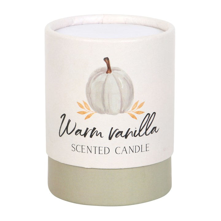 Warm Vanilla Autumn Candle in eco-friendly packaging, perfect for cosy autumn days and enhancing your home ambiance.