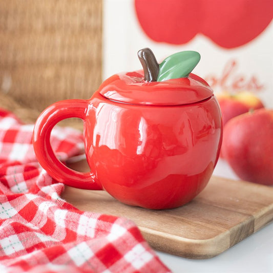 Apple Shaped Lidded Mug - quirky red ceramic mug with lid keeps your brew warm.