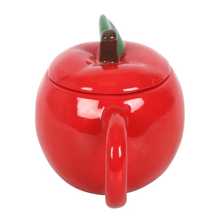 Apple Shaped Lidded Mug - bright red apple-shaped ceramic mug with lid for warm drinks.
