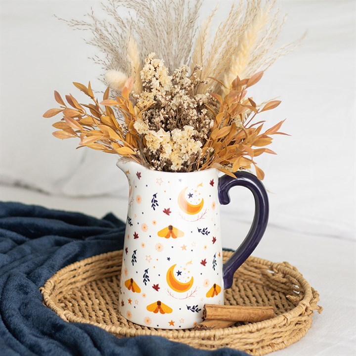 Ivory ceramic Autumn Magic Harvest Moon Print Flower Jug with golden accents, perfect for autumn floral displays.
