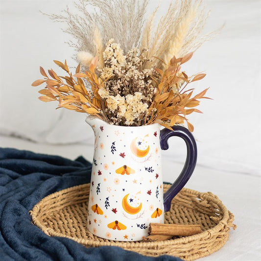 Ivory ceramic Autumn Magic Harvest Moon Print Flower Jug with golden accents, perfect for autumn floral displays.