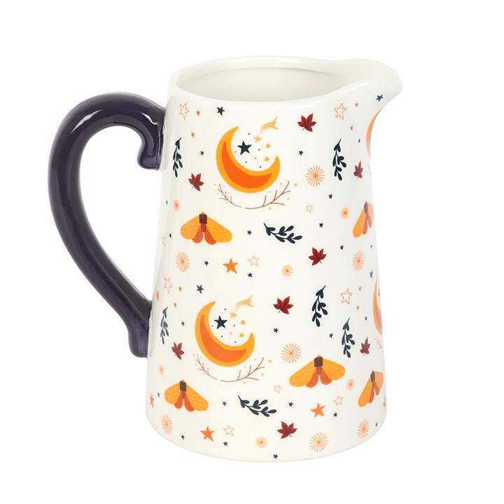 Ivory ceramic jug with harvest moon design, perfect for flowers. Ideal gift or autumn centrepiece. Autumn Magic Harvest Moon Print Ceramic Flower Jug.