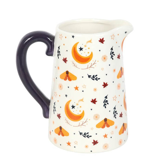 Ivory ceramic jug with harvest moon design, perfect for flowers. Ideal gift or autumn centrepiece. Autumn Magic Harvest Moon Print Ceramic Flower Jug.