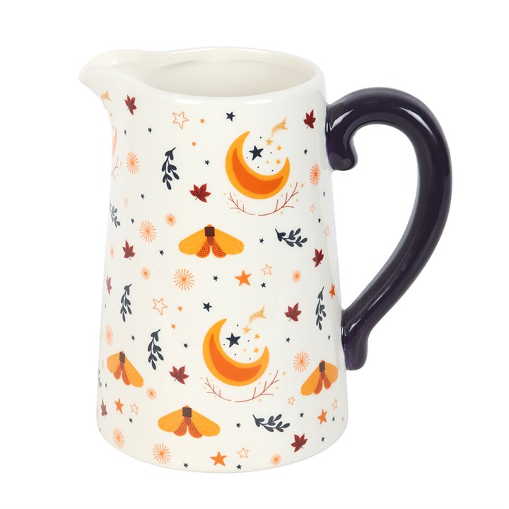 Ivory ceramic jug with harvest moon design, perfect for flowers. Ideal for autumn décor, the Autumn Magic Harvest Moon Print Ceramic Flower Jug.