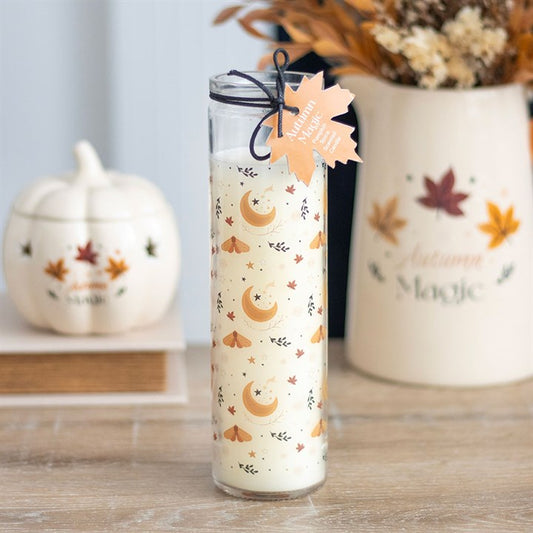 Stylish Autumn Magic Pumpkin Spice Tube Candle with harvest moon design, perfect for autumn lovers. Ideal gift option.