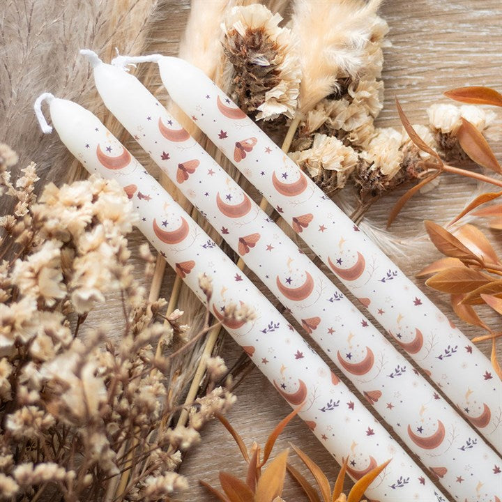 Set of 3 Harvest Moon Taper Candles - Unscented, perfect for autumn gatherings and creating a warm atmosphere.