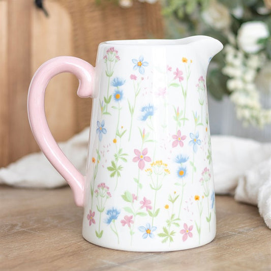 SpringBloom Floral Print Ceramic Flower Jug – Charming Countryside Chic Design