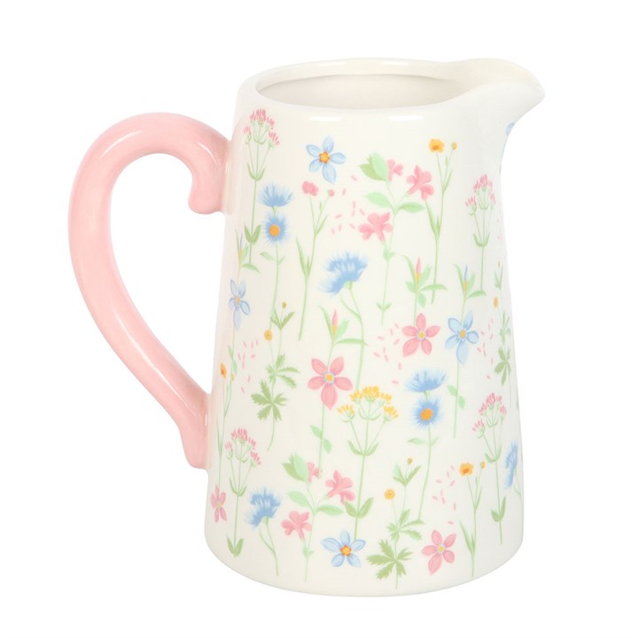 SpringBloom Floral Print Ceramic Flower Jug – Charming Countryside Chic Design