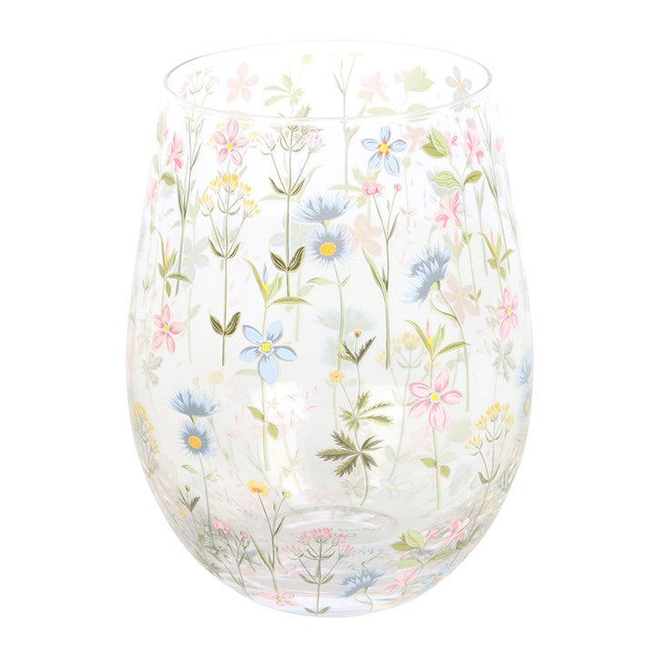 Delicate Floral Print Stemless Glass, perfect for sipping lemonade in the garden, 550ml capacity, hand wash only.