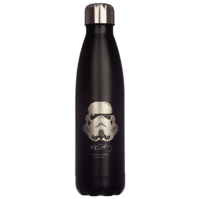 Reusable insulated 500ml drinks bottle in black with a Stormtrooper helmet design.