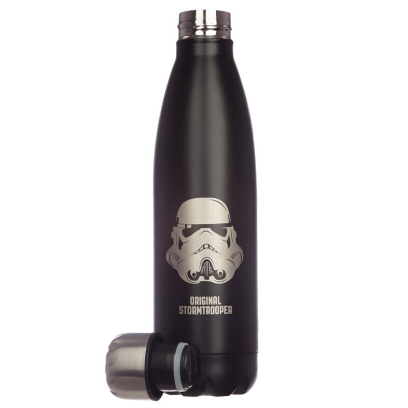 500ml black insulated drinks bottle with Stormtrooper helmet graphic and Original Stormtrooper text, cap beside.