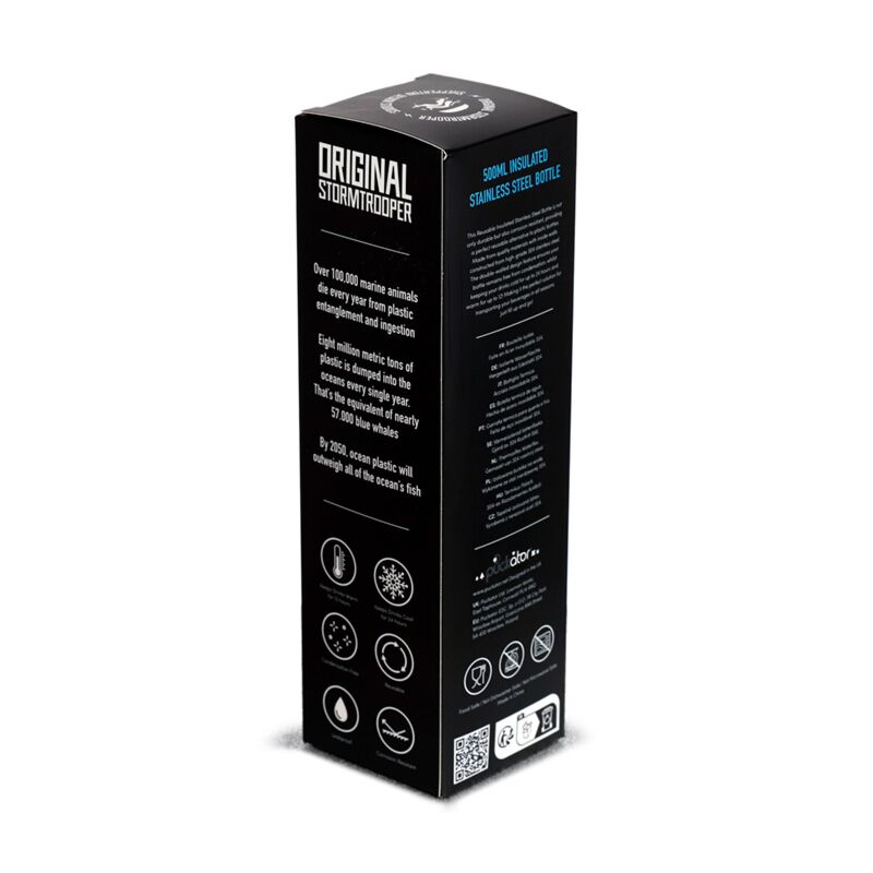 Packaging box for The Original Stormtrooper Black 500ml stainless steel insulated bottle.