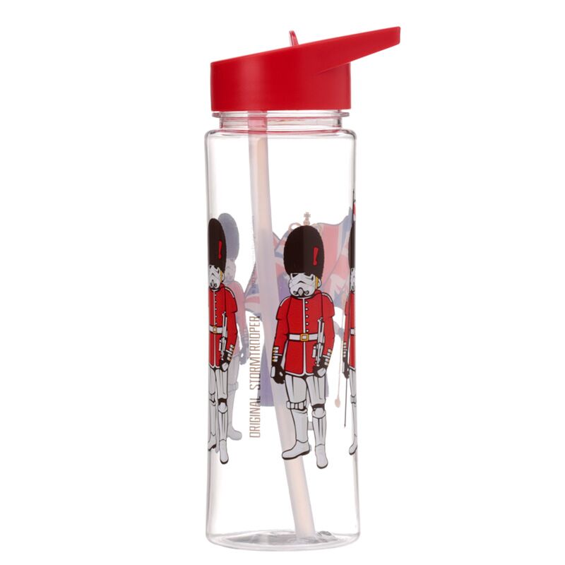 Reusable 550ml shatterproof water bottle with Original Stormtrooper London design, red cap and straw.