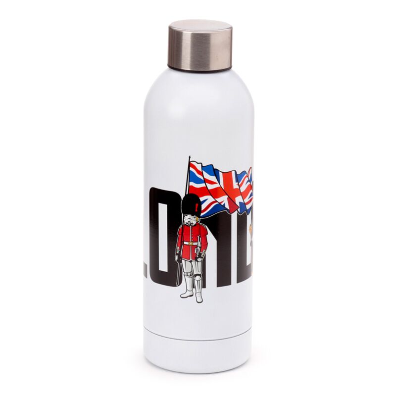 Reusable insulated 530ml bottle featuring The Original Stormtrooper London design with Union Jack flag.