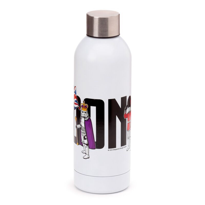 Reusable insulated 530ml drinks bottle with The Original Stormtrooper London motif and metallic cap.