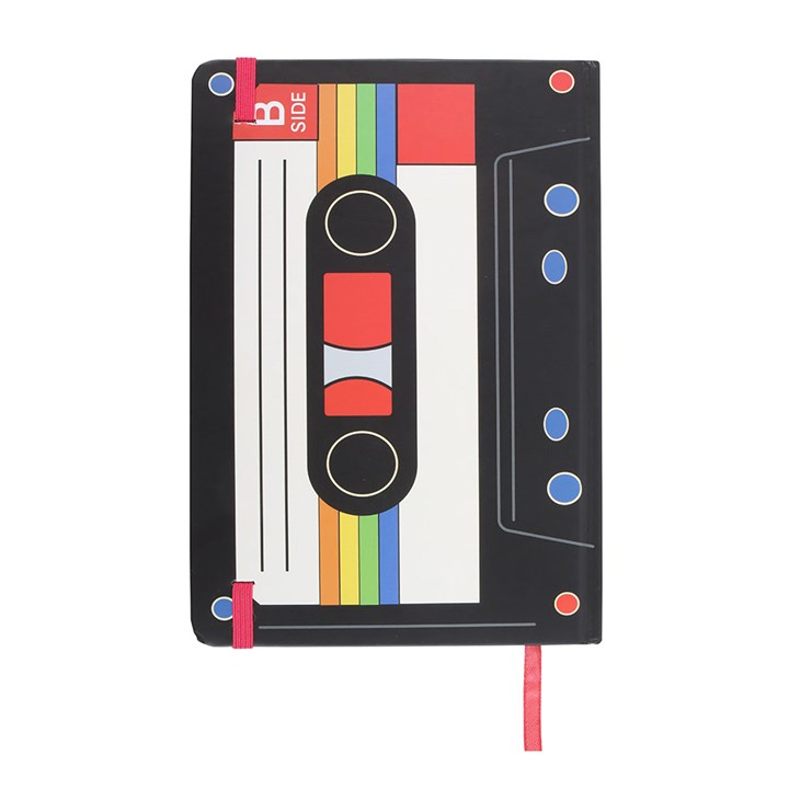 Retro Cassette Tape A5 Notebook featuring vibrant design, ideal for notes, playlists, and planning for music lovers.