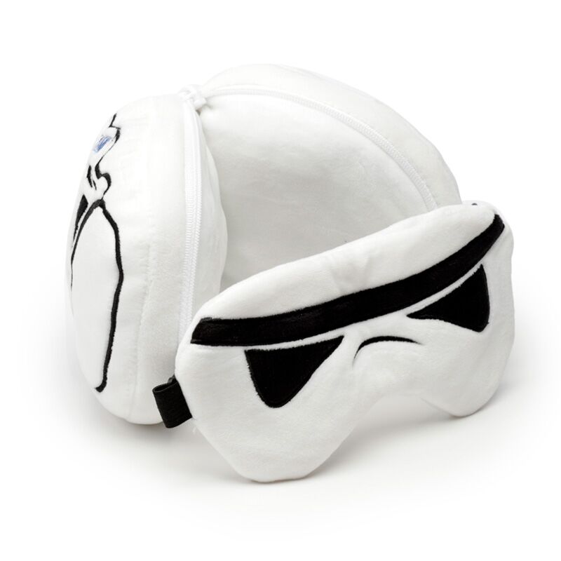Relaxeazzz Stormtrooper travel pillow and eye mask set in white.