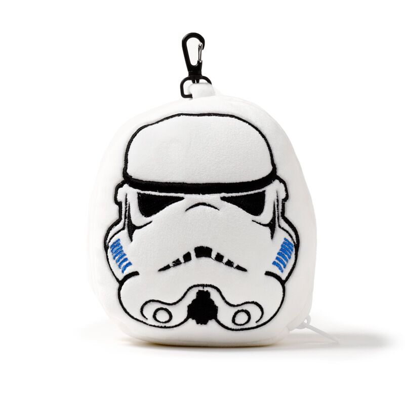 Relaxeazzz Stormtrooper travel pillow plush with clip, white helmet design.