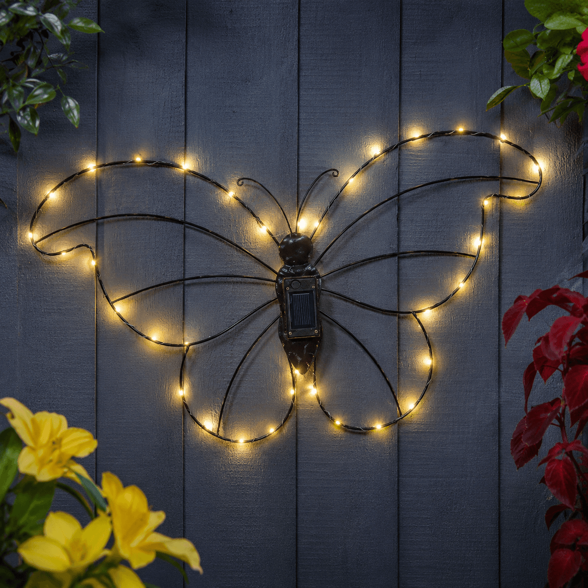 Solar Butterfly Wall Light with 40 Warm White LEDs