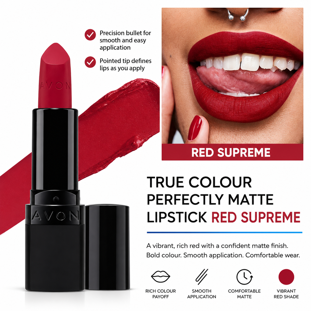 Avon True Colour Perfectly Matte Lipstick Red Supreme