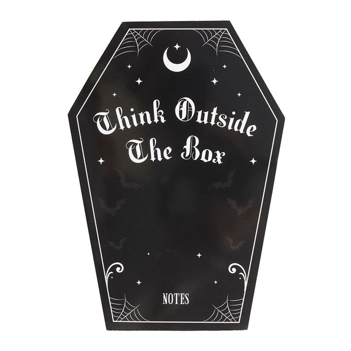 Coffin Shaped Notebook features a sleek black cover with pink accents, perfect for stylish note-taking.