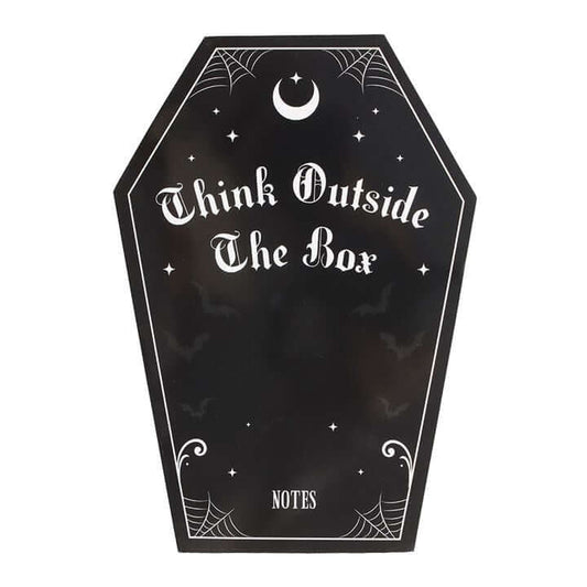 Coffin Shaped Notebook features a sleek black cover with pink accents, perfect for stylish note-taking.