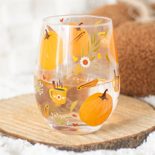 Autumn Days Print Stemless Glass featuring a cosy, seasonal design perfect for themed beverages and tableware.