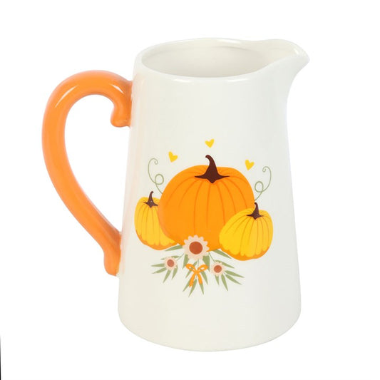 Autumn Pumpkin Ceramic Flower Jug with vibrant orange handle, perfect for autumnal decor in your home.