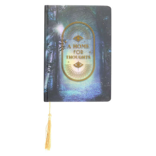 A Home For Thoughts A5 Notebook featuring a mystical forest design and gold detailing, perfect for creative ideas.