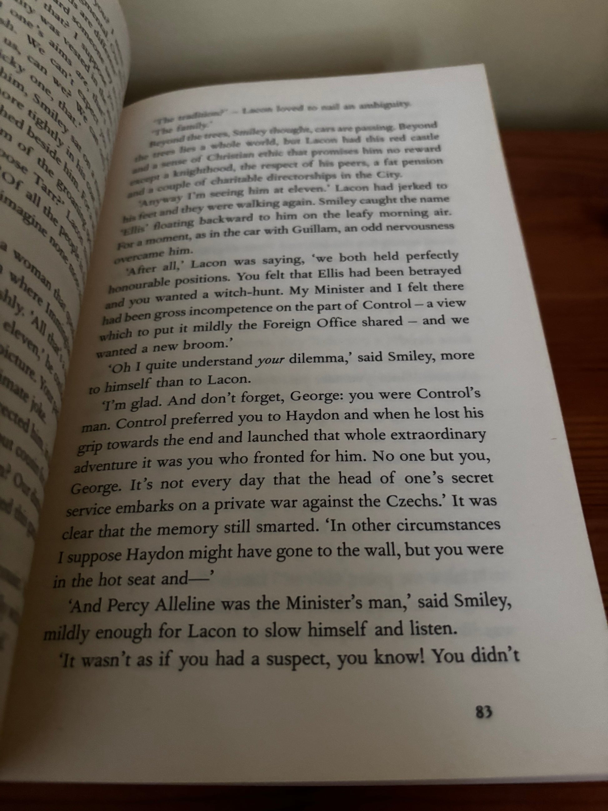 Text from the Tinker Tailor Soldier Spy Paperback – 1 Jan. 2011, revealing the complexities of espionage.