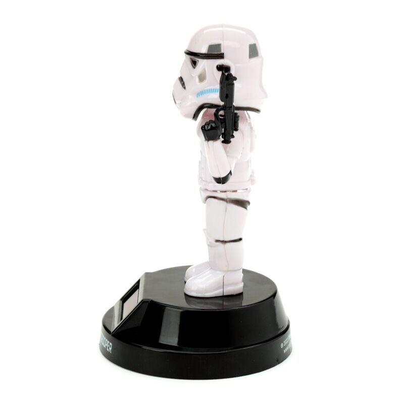 Solar Pal Stormtrooper peace figurine on a black display base; solar-powered desk collectible.