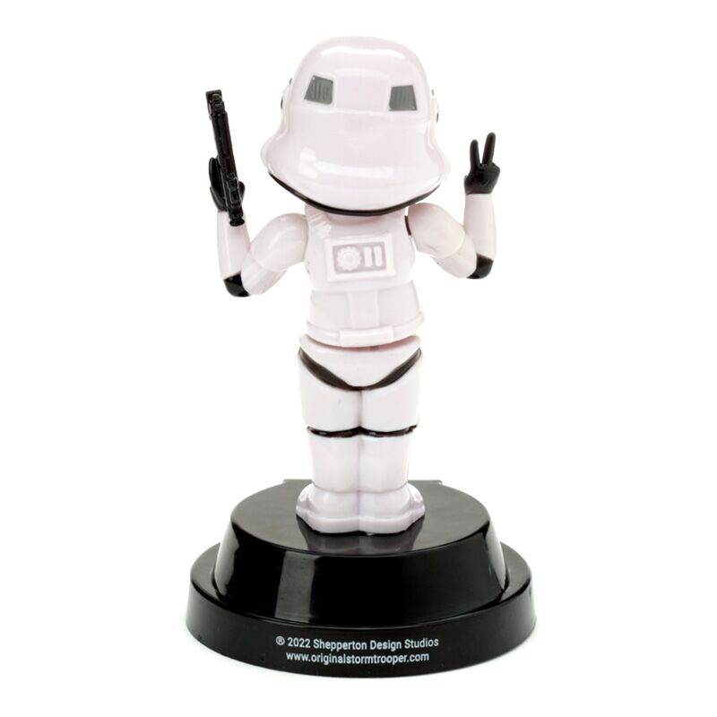 Solar Pal - The Original Stormtrooper Peace figurine on a black base, holding a blaster and making a peace sign.