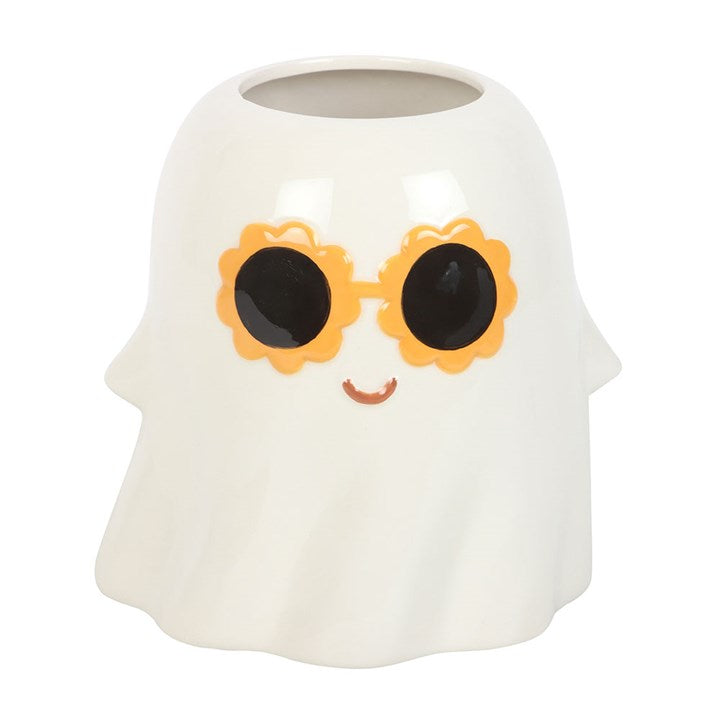 Playful Groovy Ghost Vase in ceramic, perfect for autumn decor and showcasing seasonal flowers.