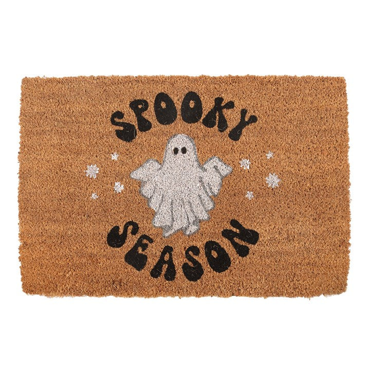 Natural Spooky Season Ghost Doormat features a playful ghost design, perfect for welcoming Halloween guests.