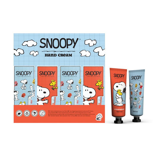 Moisturising Hand Cream 75ml - Peanuts Snoopy & Woodstock; strawberry and vanilla scented tubes in blue/orange packaging